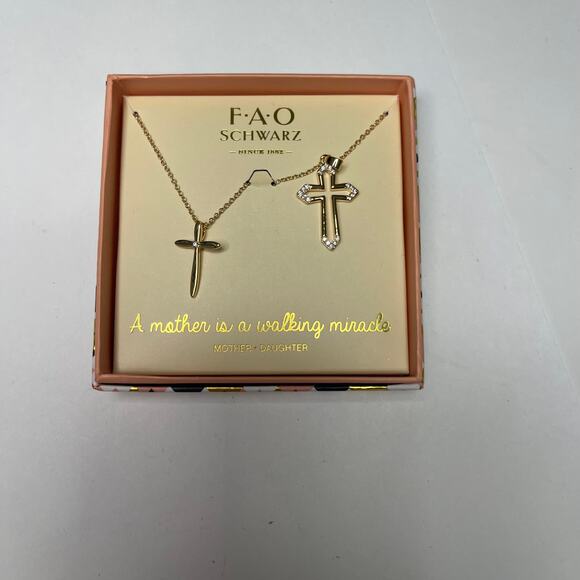 FAO Schwartz set of two necklaces gold tone daughter mother cross pendant jewelr - Picture 1 of 15